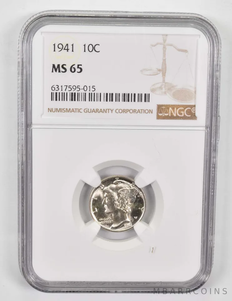 1941 Mercury Dime MS65 NGC Brown Lbl