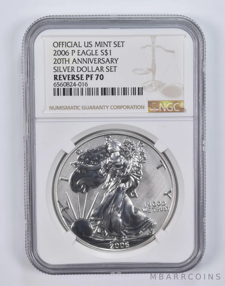 2006-P American Silver Eagle Dollar Set 20th Anniv. REVERSE Proof PF70 NGC