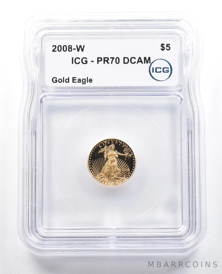 2008-W $5 American Gold Eagle 1/10 Oz Gold PR70 DCAM ICG