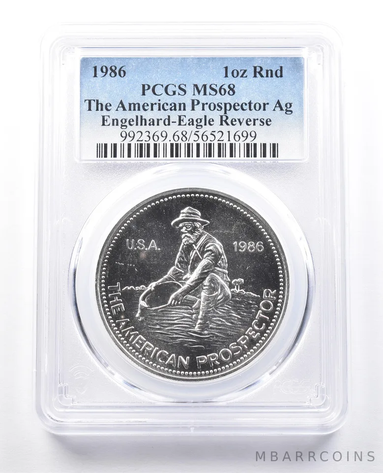 1986 Engelhard Prospector 1 Oz Silver Round Eagle Reverse MS68 PCGS