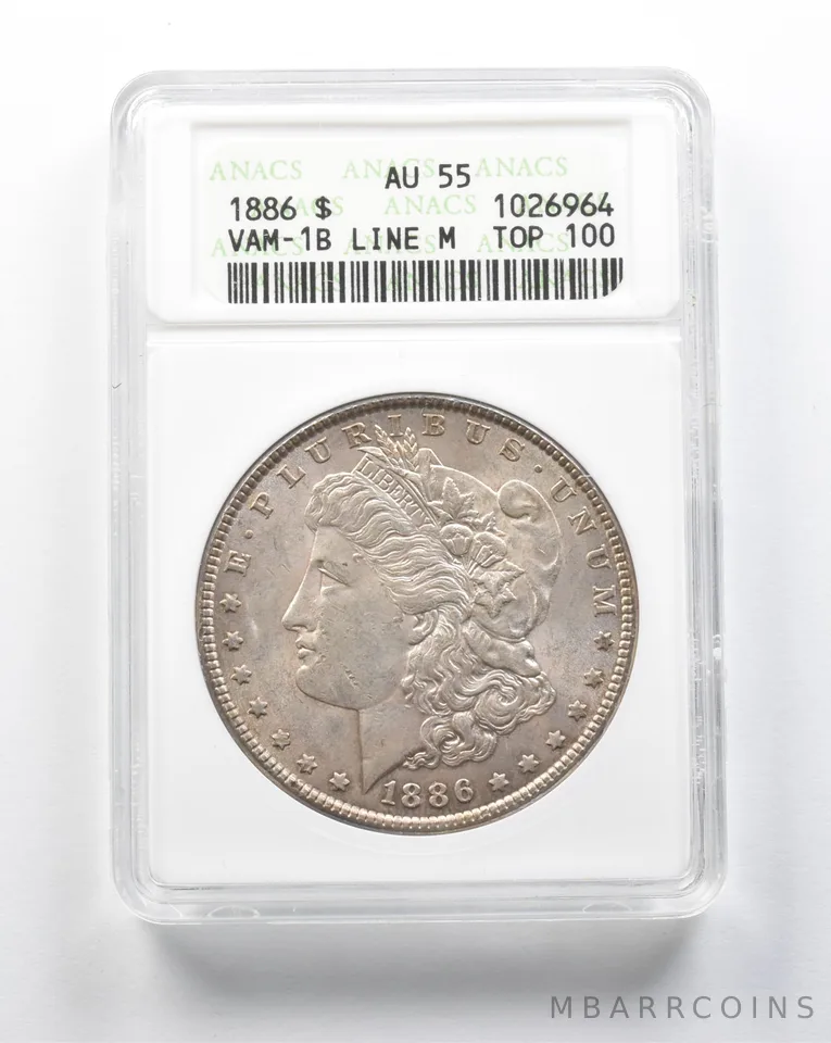 1886 Morgan Silver Dollar VAM-1B Line M Top 100 AU55 ANACS a8330