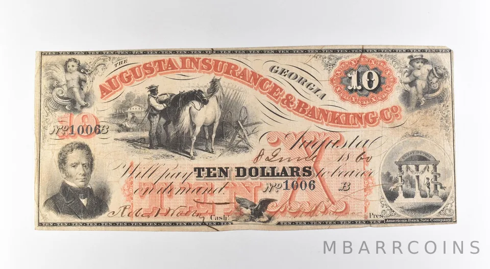 1860 $10 Augusta Insurance & Banking GA Obsolete Note *3157