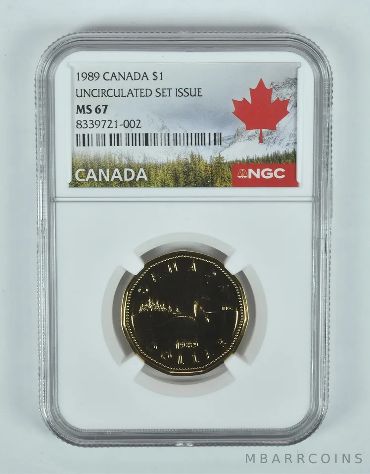 1989 Canada 1 Dollar Loon Unc Set Issue MS67 NGC Canada Label