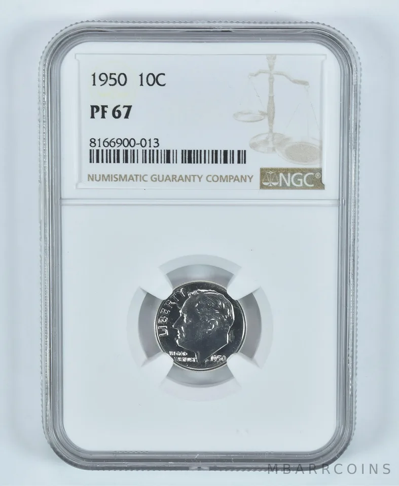 1950 Roosevelt Dime PF67 NGC Brown Label