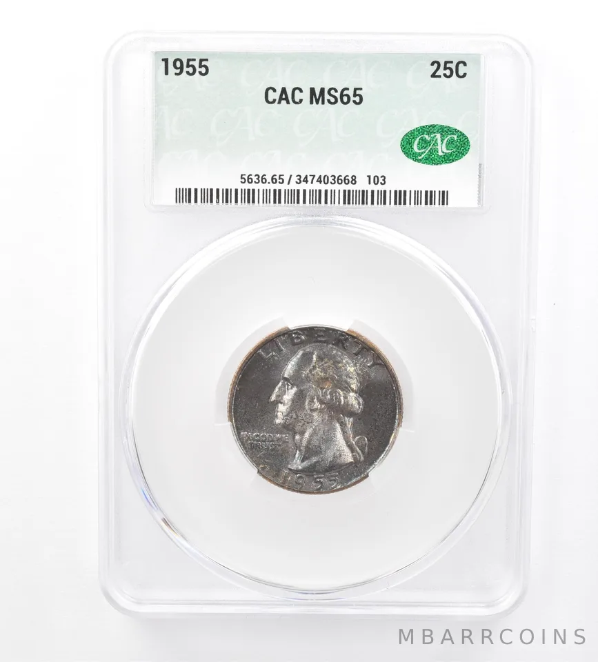 1955 Washington Quarter MS65 CAC CACg Beautiful Tone *1562