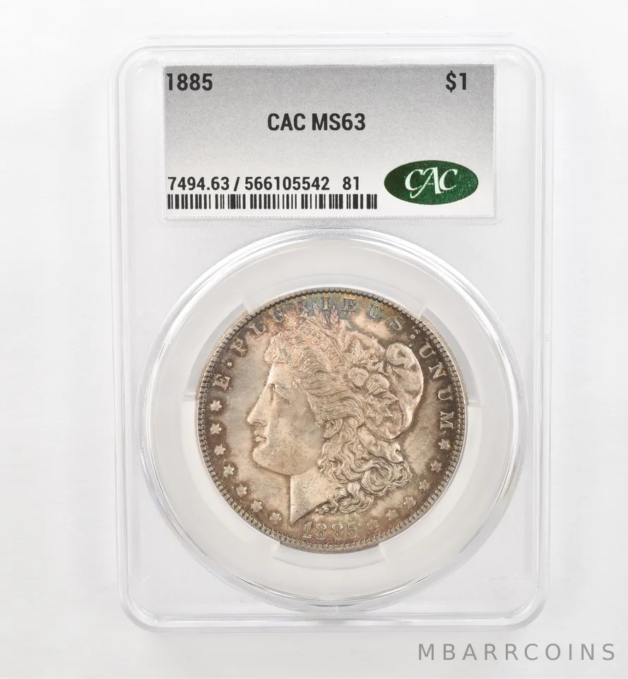 1885 Morgan Silver Dollar MS63 CAC CACg Beautiful Tone *0470