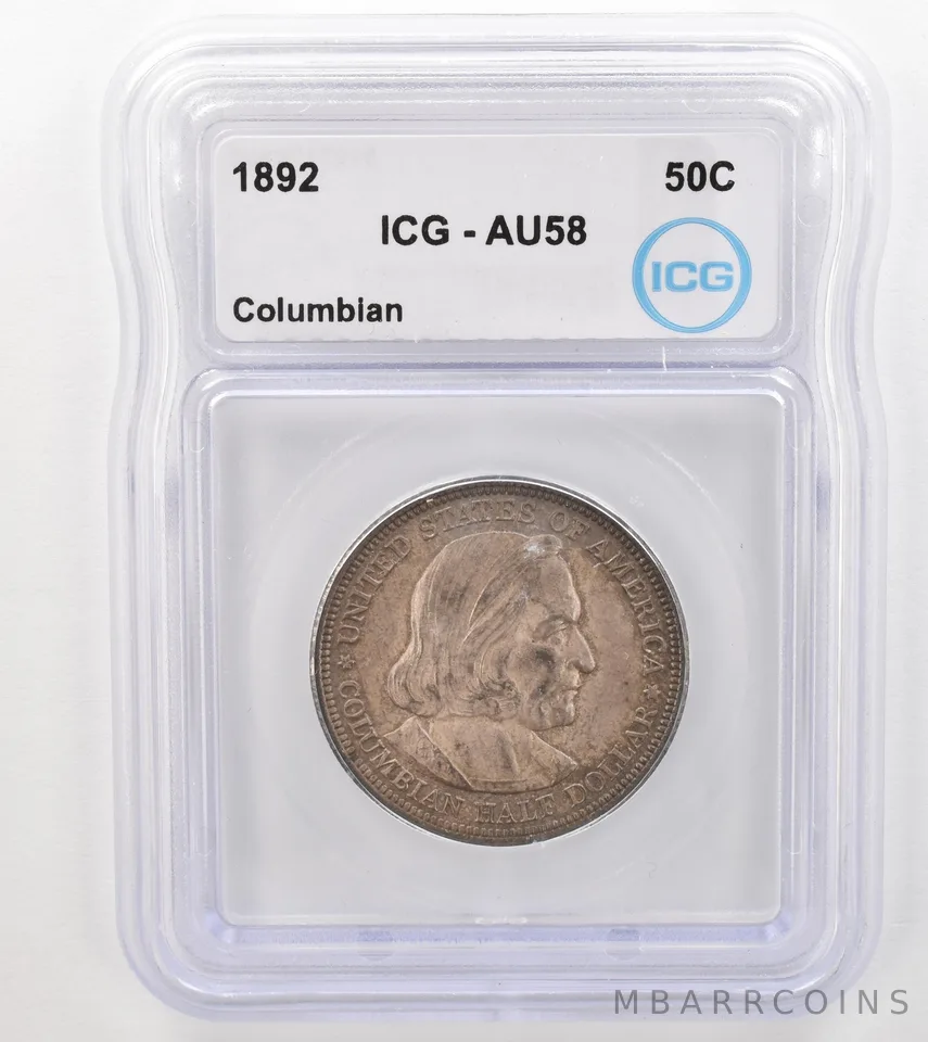 1892 Columbian Exposition Commemorative Half Dollar AU58 ICG Nice Tone a9107