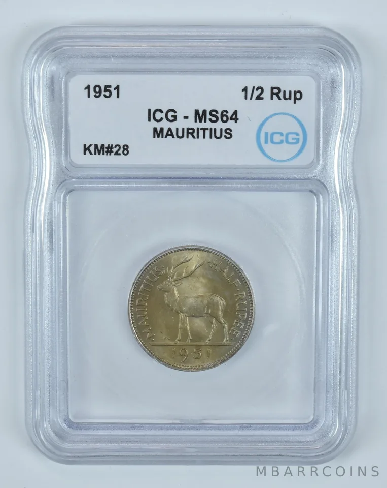 1951 Mauritius 1/2 Rupee KM#28 MS64 ICG *9461