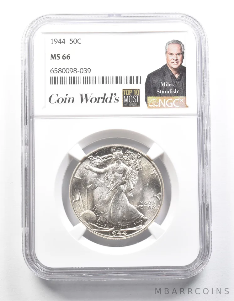 1944 Walking Liberty Half Dollar Miles Standish MS66 NGC *1362