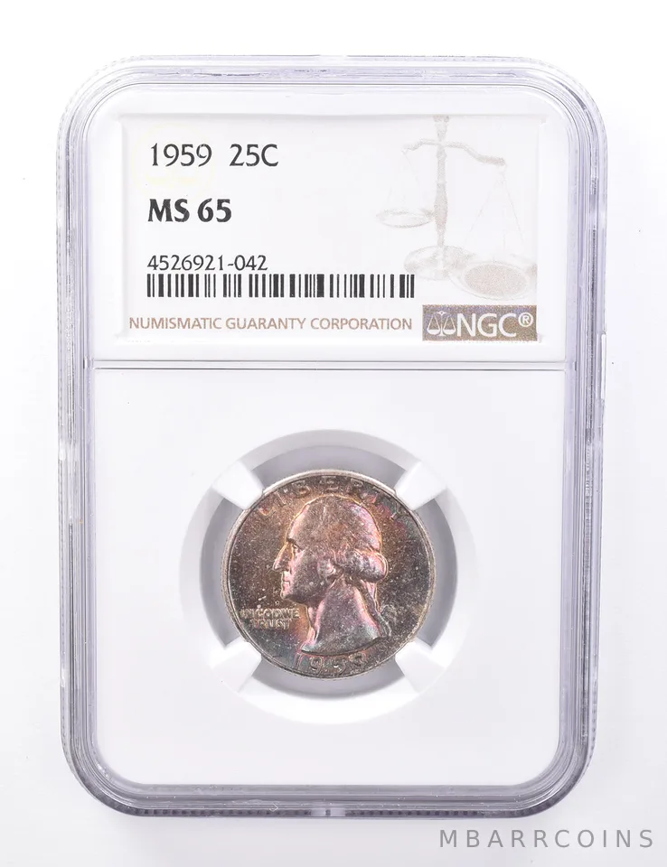 MS65 1959 Washington Quarter - CRAZY TONING - Graded NGC *7784