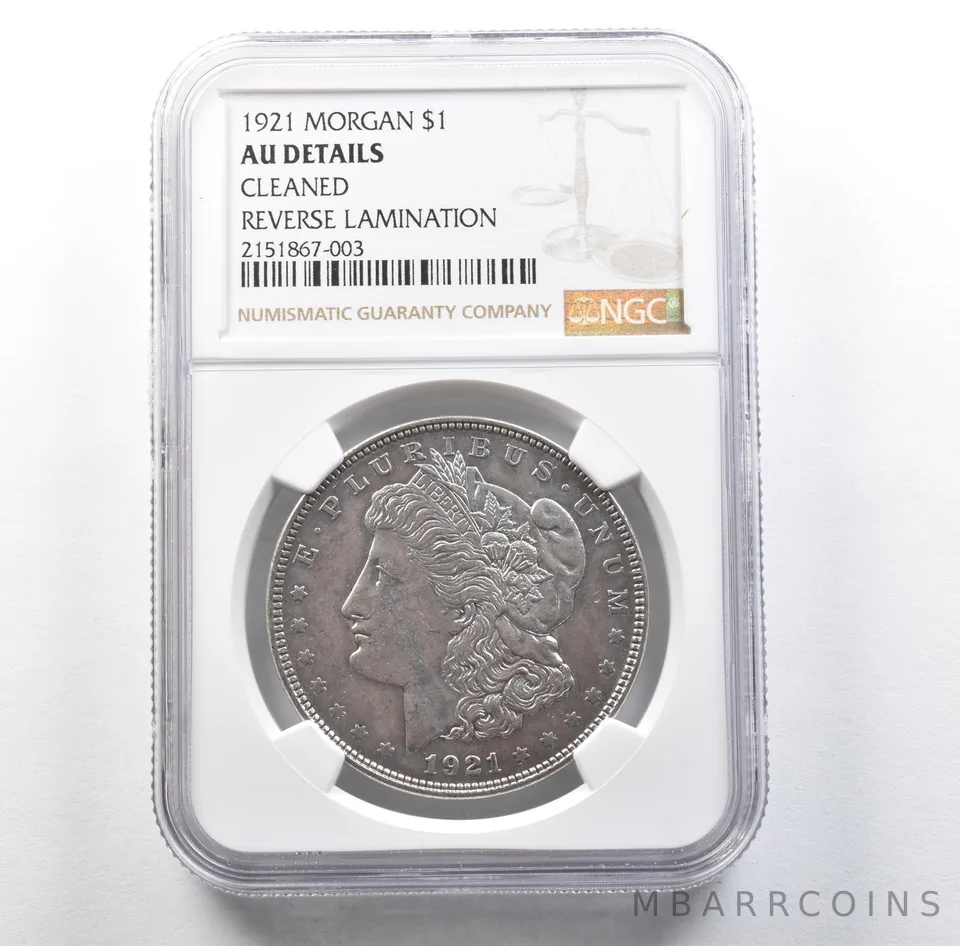 1921 Morgan Silver Dollar Reverse Lamination AU Details Cleaned NGC *3148
