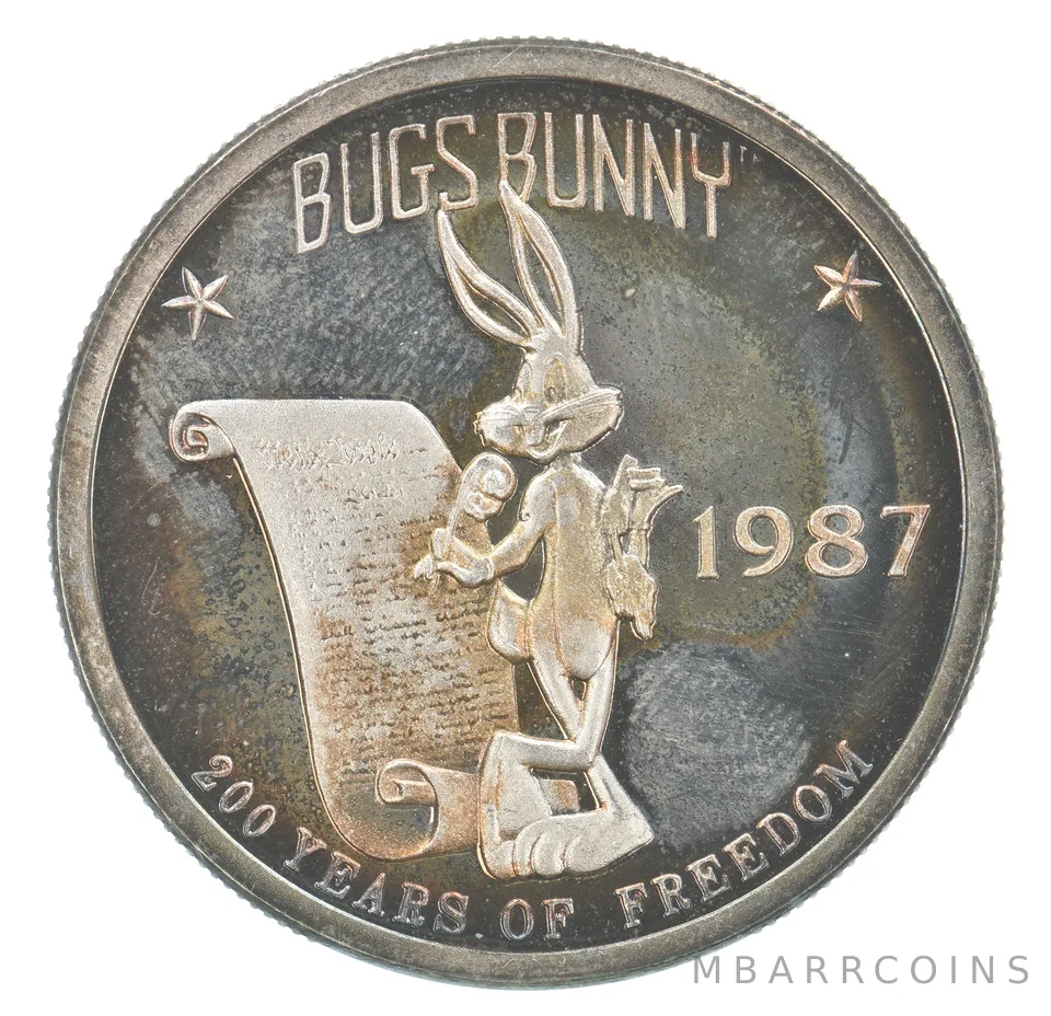 1987 Bugs Bunny Constitution 200 Years 1 Troy Oz Silver Round Nice Tone *0346