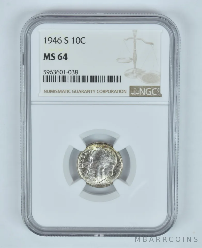 MS64 1946-S Roosevelt Dime - Graded NGC Toned! a9041