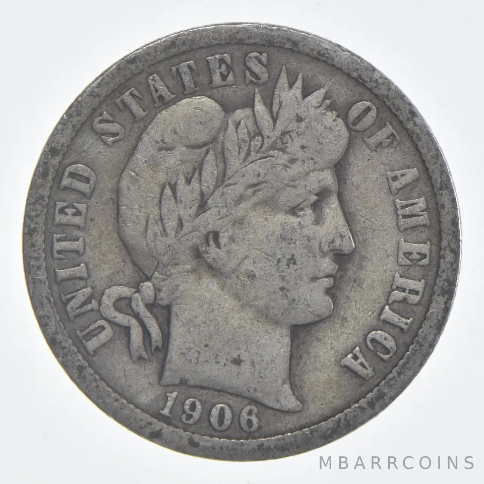 1906 (P) Barber Dime 90% Silver VG Condition