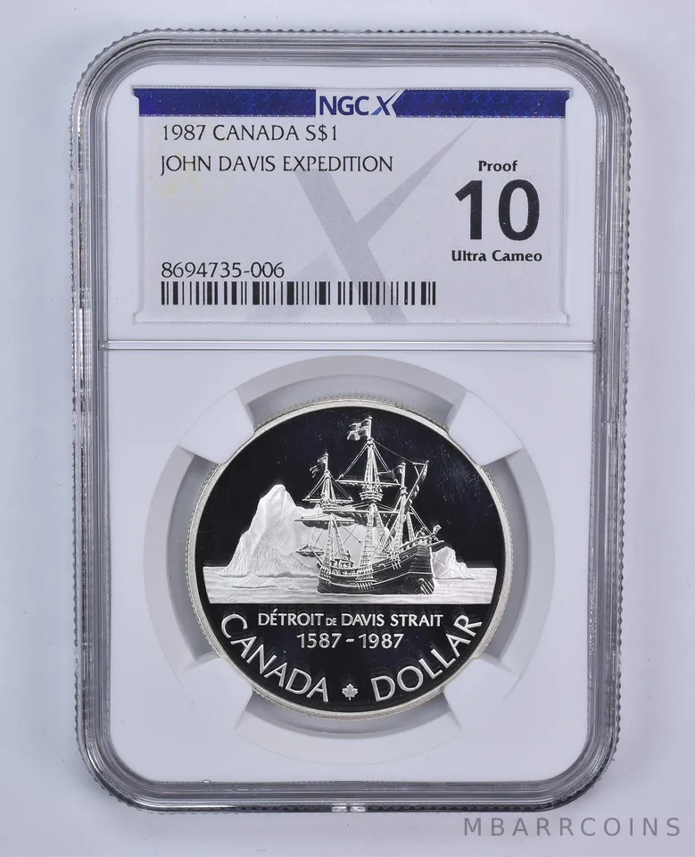 1987 Canada 1 Dollar Silver John Davis Expedition Proof 10 UCAM NGC NGCX