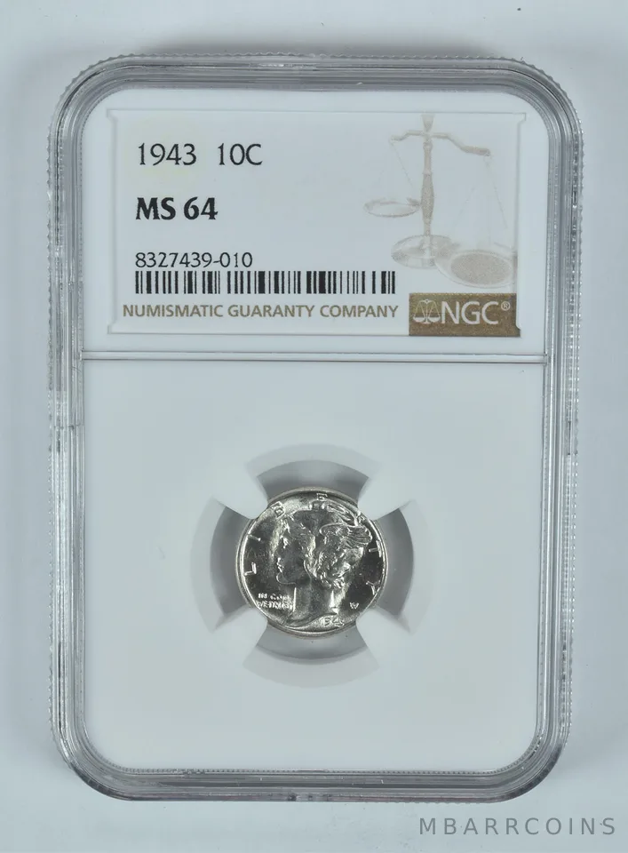1943 Mercury Dime MS64 NGC Brown Label
