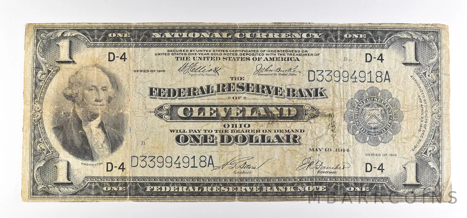 1918 $1 Cleveland OH National Currency Large Note Blue Seal FR#720 *0841