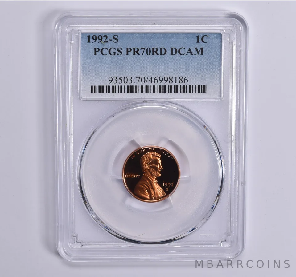 1992-S Lincoln Memorial Cent PR70 RD PCGS Blue Lbl