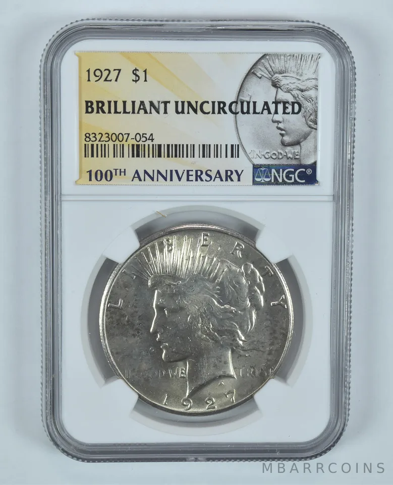 1927 Peace Silver Dollar BU NGC 100th Anniversary Label