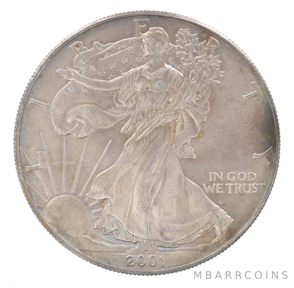 Beautiful Toned - 2001 American Silver Eagle 1 Troy Oz .999 Fine Silver *106