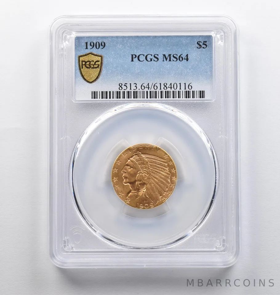 1909 $5 Indian Head Gold Quarter Eagle MS64 PCGS *6980