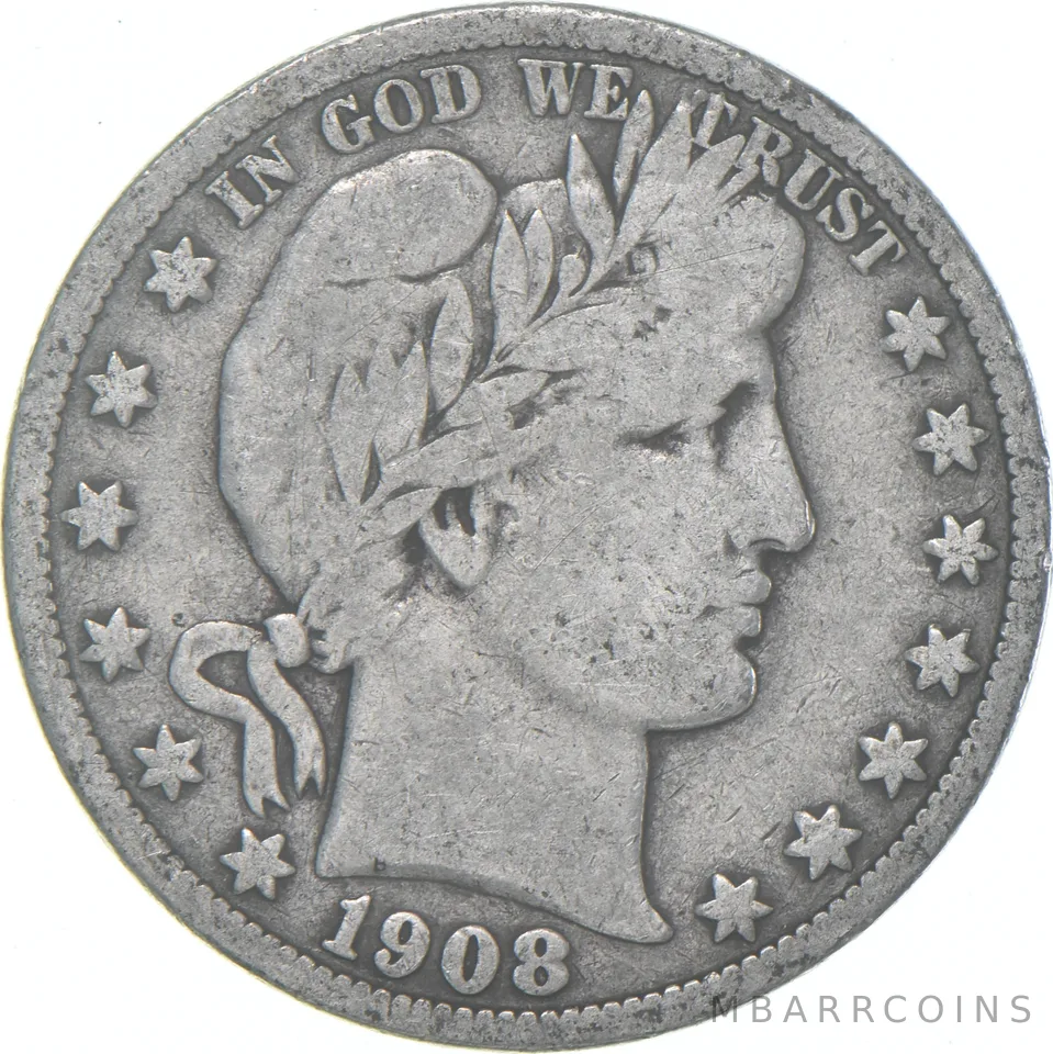 1908-S Barber Half Dollar Average Circ 90% Silver