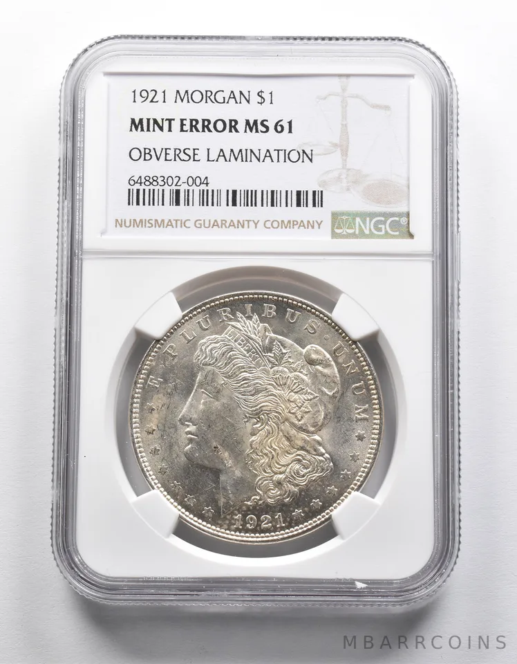 MINT ERROR MS61 1921 Morgan Silver Dollar OBV Lamination NGC *1969