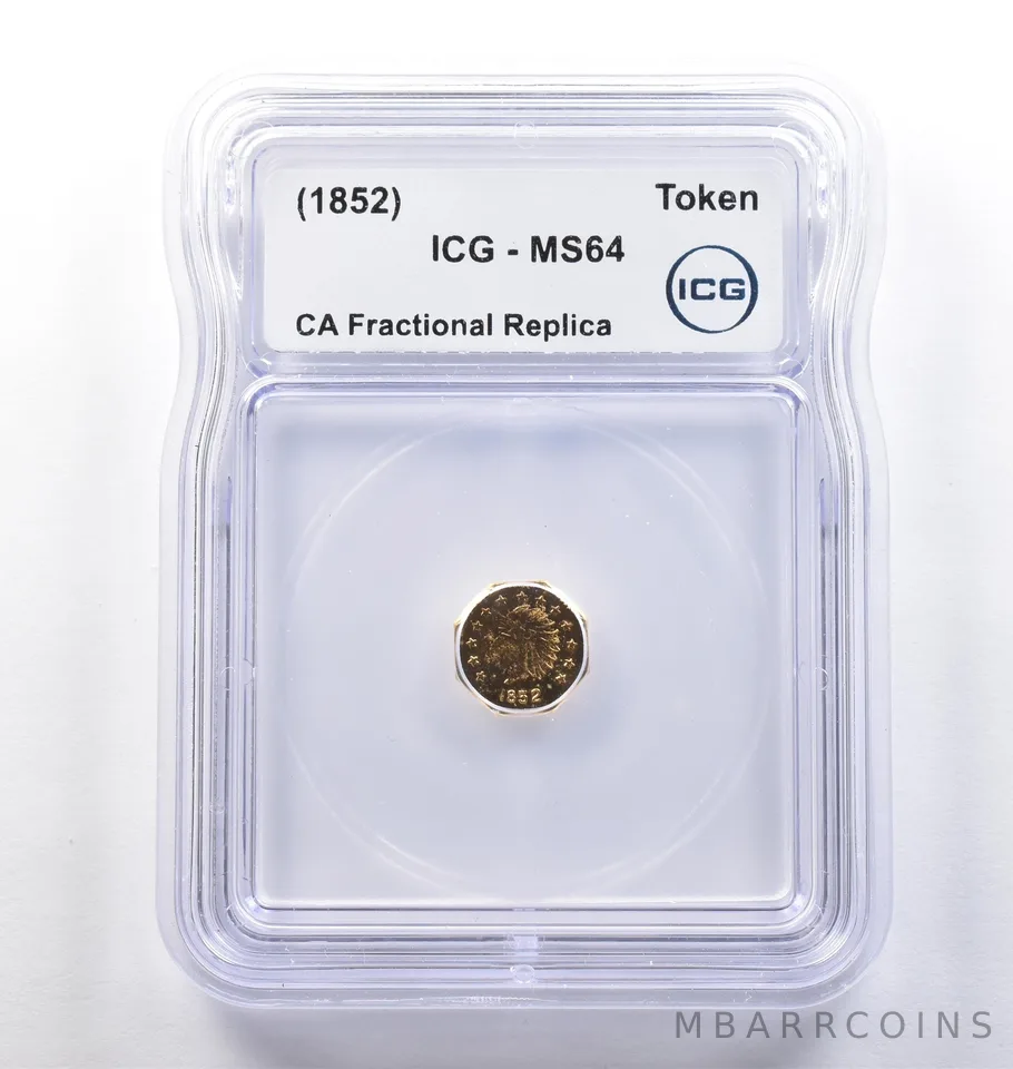 (1852) CA Fractional Gold Style Token Indian Head 1/2 Dollar MS64 ICG *3819