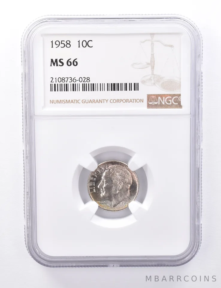 MS66 1958 Roosevelt Dime - Graded NGC Toned *4250