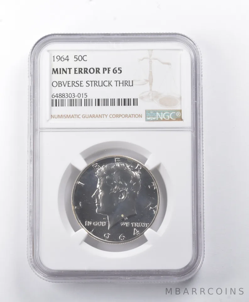 Mint Error PF65 UCAM 1964 Kennedy Half Dollar OBV Struck Thru NGC *8750