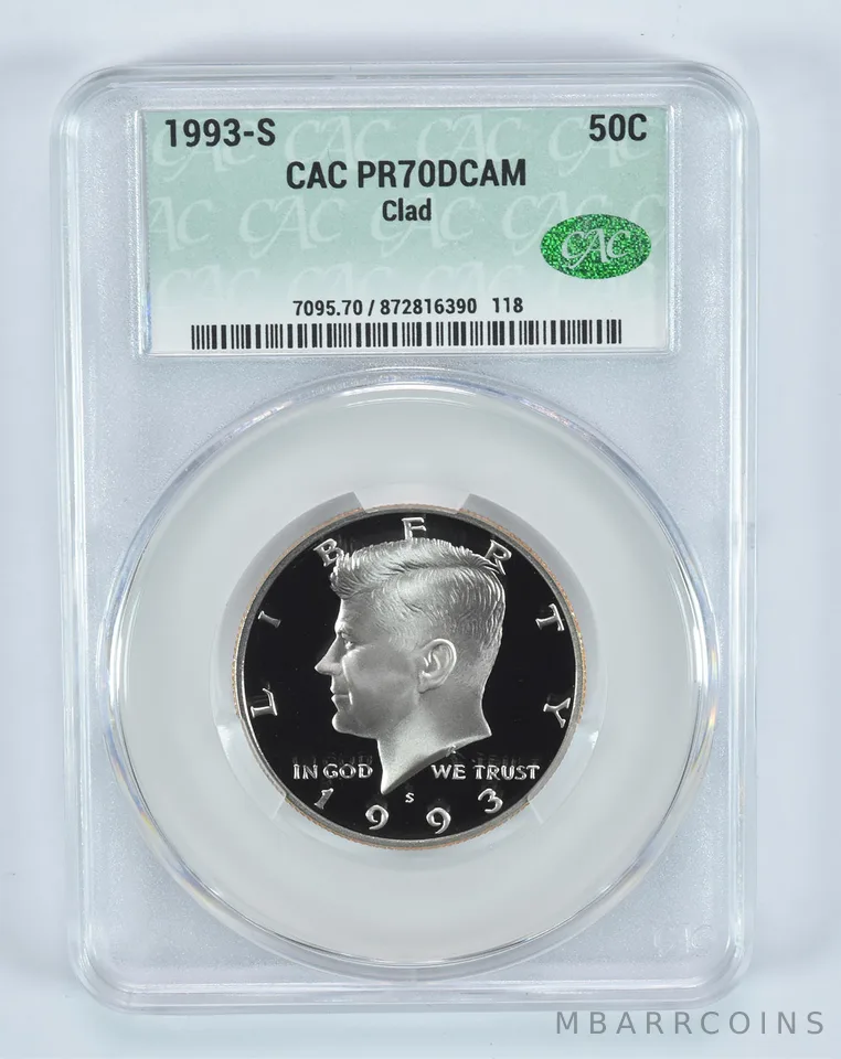 1993-S Kennedy Half Dollar CLAD PR70 DCAM CAC CACg