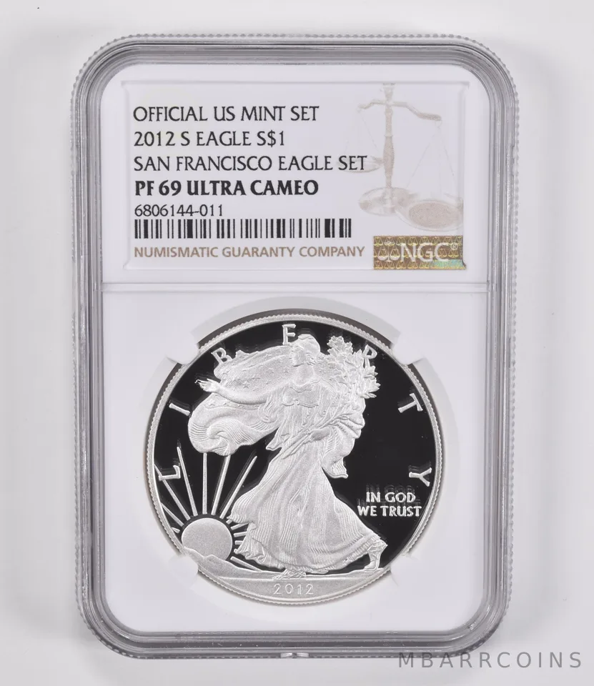 2012-S American Silver Eagle San Francisco Mint Set PF69 UCAM NGC Brwn Lbl
