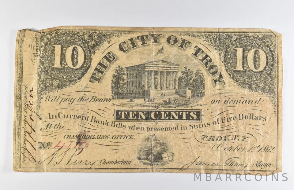 1862 10 Cents Troy NY Obsolete Note *8599