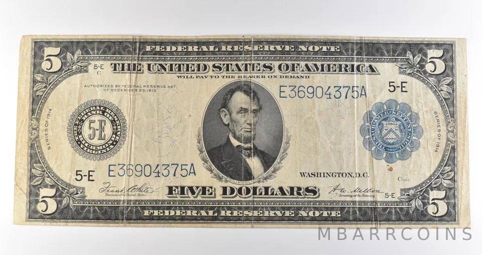 1914 $5 Richmond VA FRN Large Note Blue Seal *3670