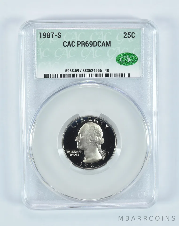 1987-S Washington Quarter PR69 DCAM CAC CACg