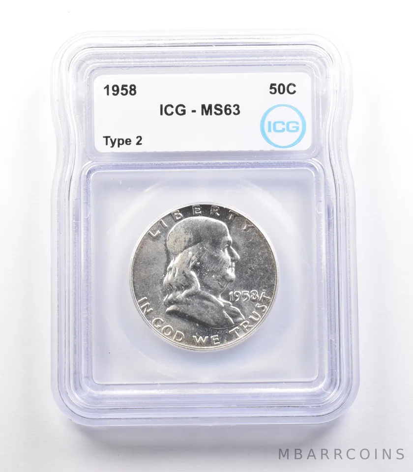 1958 Franklin Half Dollar Type 2 MS63 ICG *2372