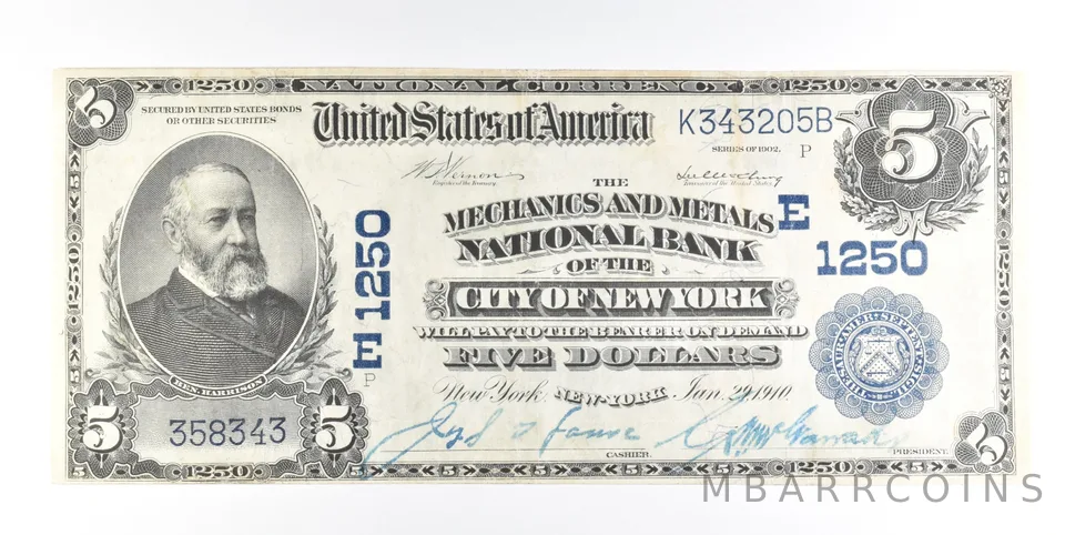 1902 $5 New York NY National Currency Note Large Note CH 1250 *0222