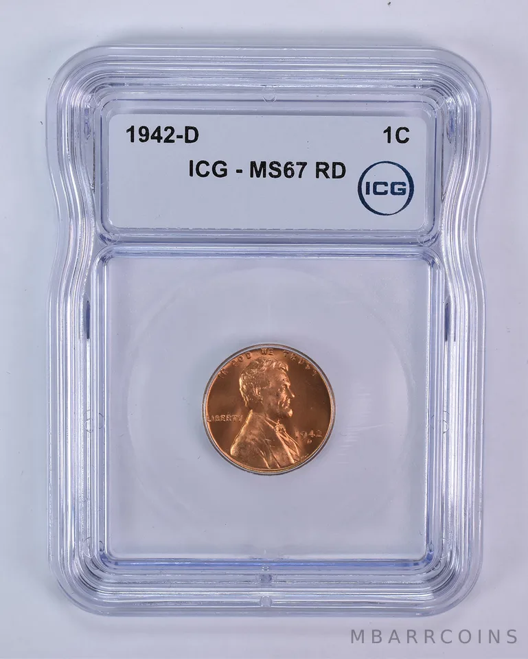 1942-D Lincoln Wheat Cent MS67 RD ICG