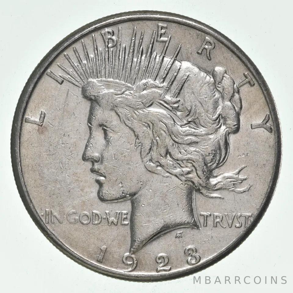 (1) AU 1923-S Peace Silver Dollar 90% - Almost Unc - San Francisco Mint