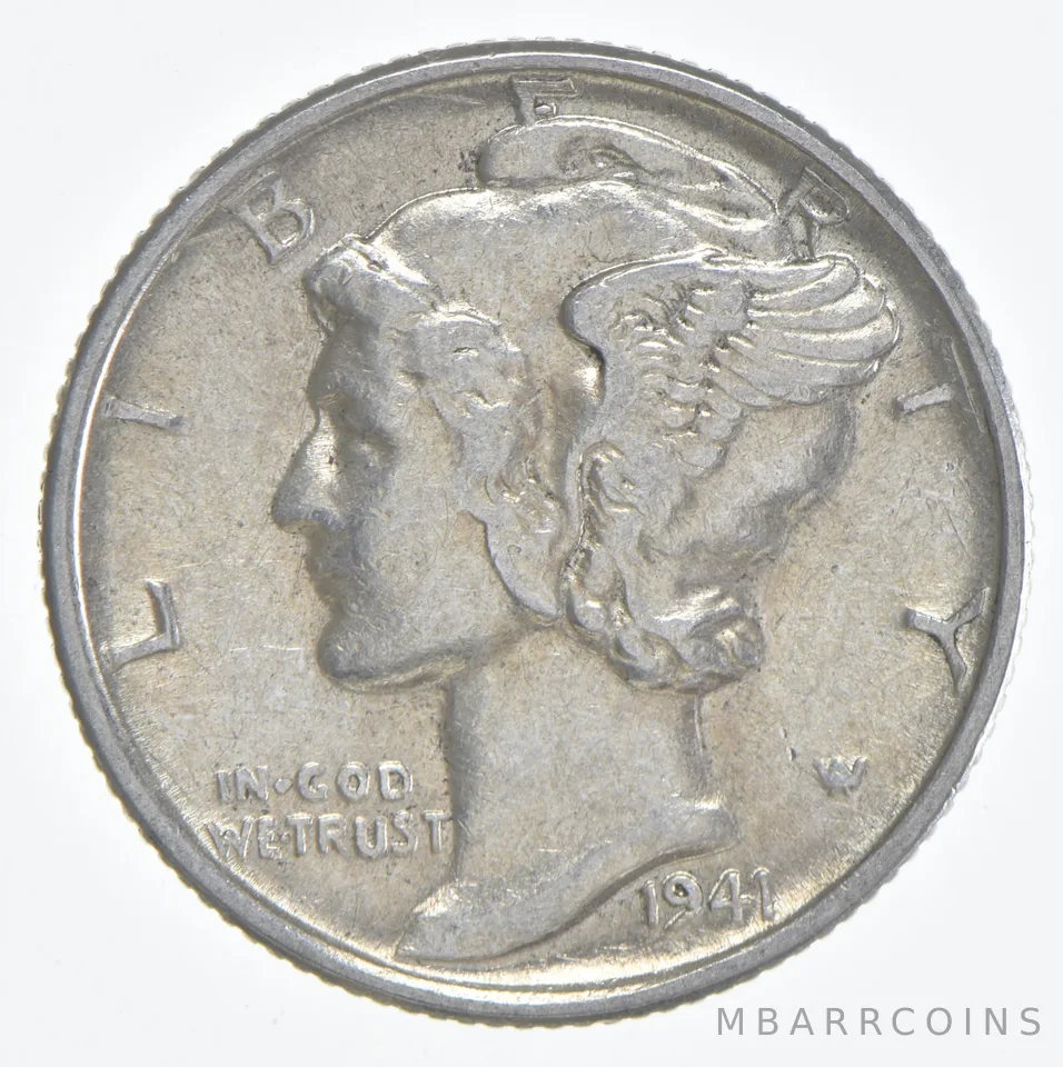 1941 (P) Mercury Dime 90% Silver AU Almost Unc