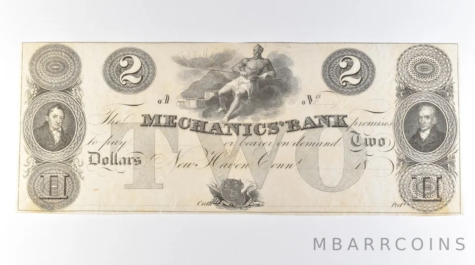 1800s $2 New Haven CT Mechanics Bank Obsolete Currency *9695