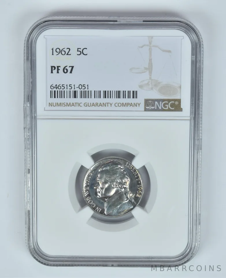 PF67 1962 Jefferson Nickel NGC Blue Toned a5198
