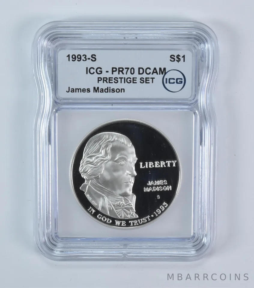 1993-S James Madison Commemorative Silver Dollar Prestige Set PR70 DCAM ICG