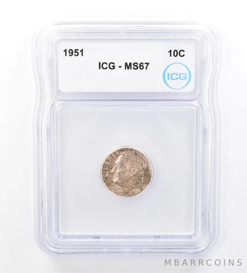 1951 Roosevelt Dime MS67 ICG Beautiful Tone *1672