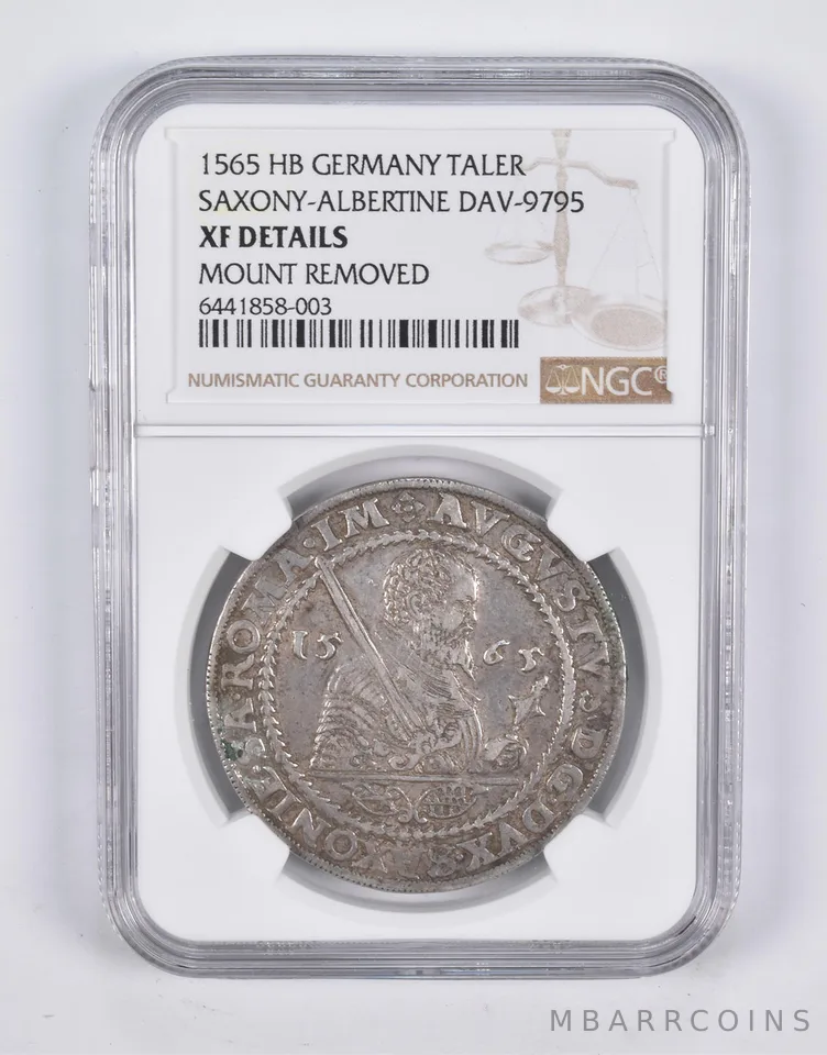 XF Dtls 1565 HB Germany Taler Saxony-Albertine Dav-9795 Mount Removed NGC a2235