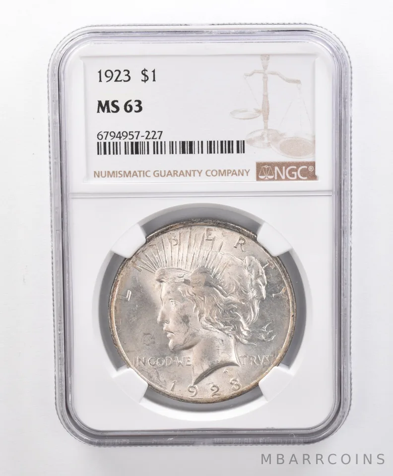 MS63 1923 Peace Silver Dollar NGC Beautifully Toned a9633