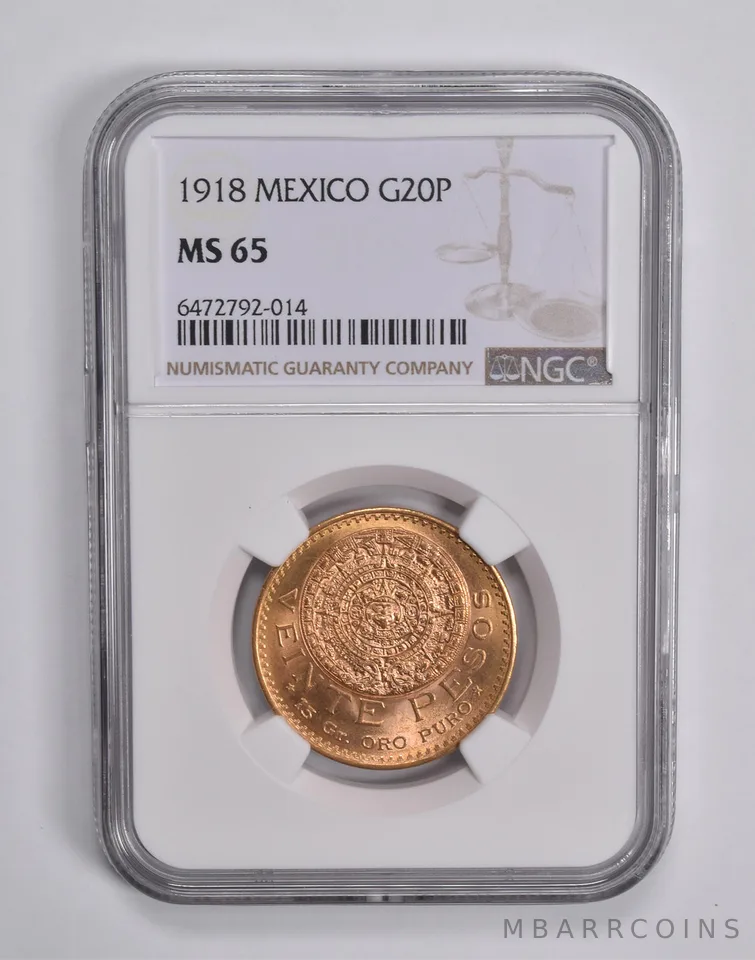 MS65 1918 Mexico Gold 20 Pesos NGC *6516
