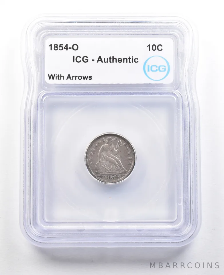 1854-O Seated Liberty Dime With Arrows Authentic ICG a3481