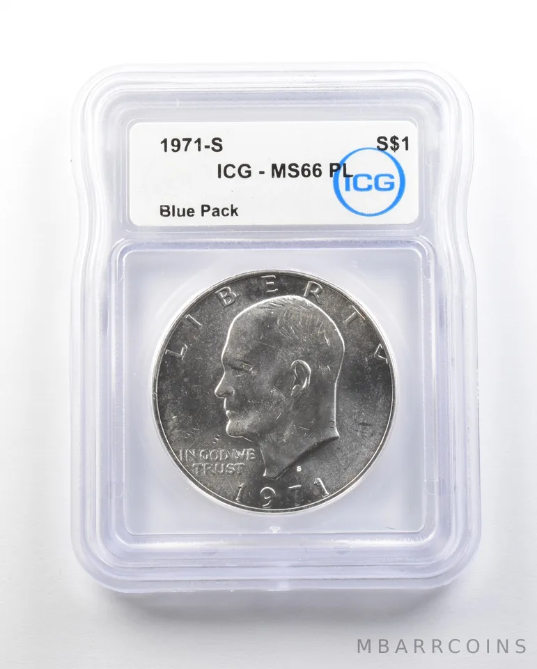 1971-S Eisenhower $1 (Silver) MS66 PL ICG (Blue Pack)