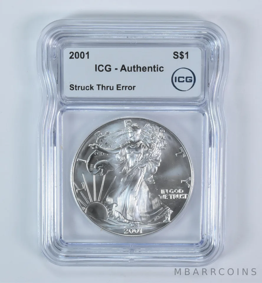 2001 American Silver Eagle Mint Error Struck Thru Authentic ICG